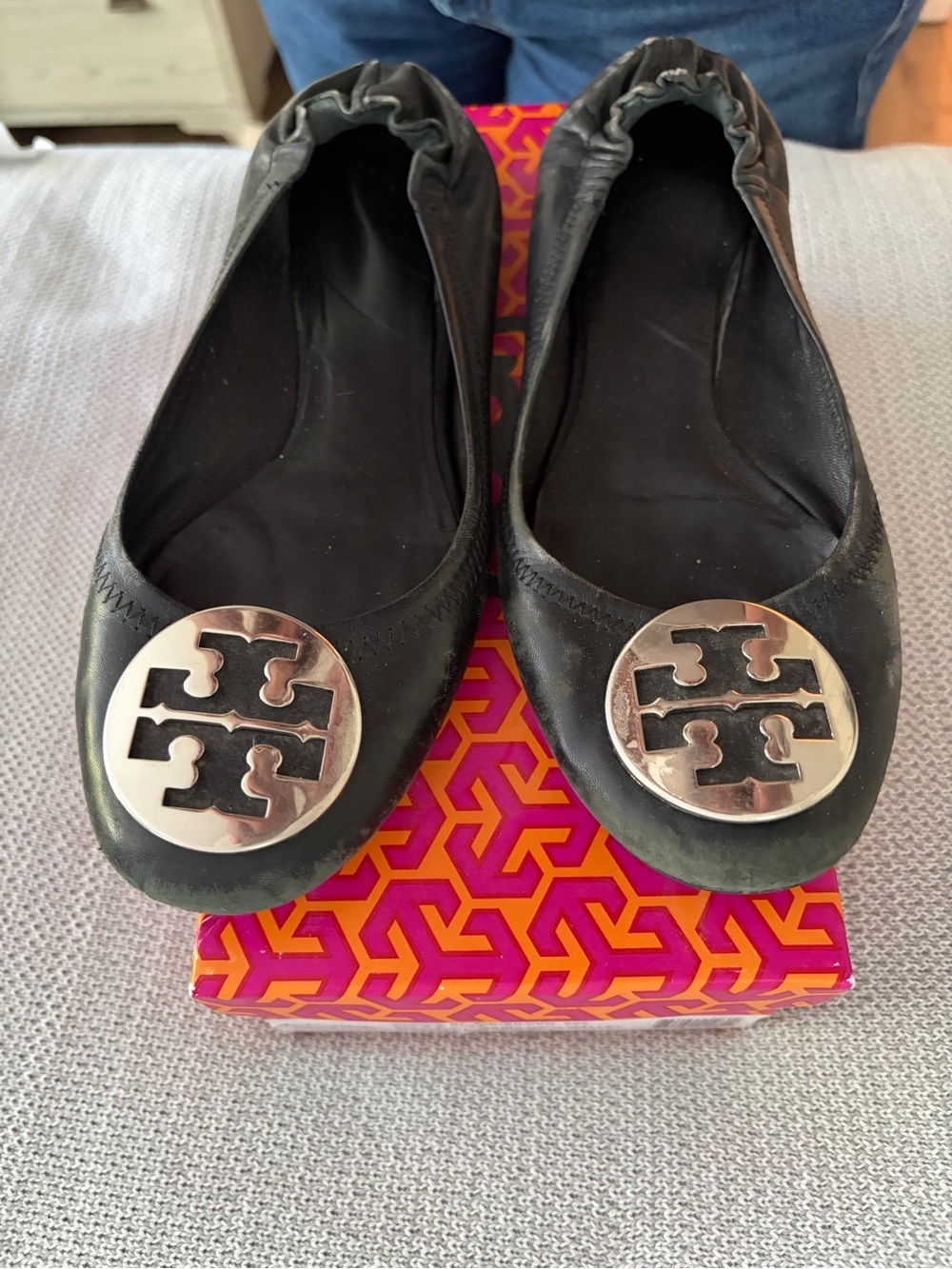 Tory Burch Reva Ballet Flat Black with Silver Medallion